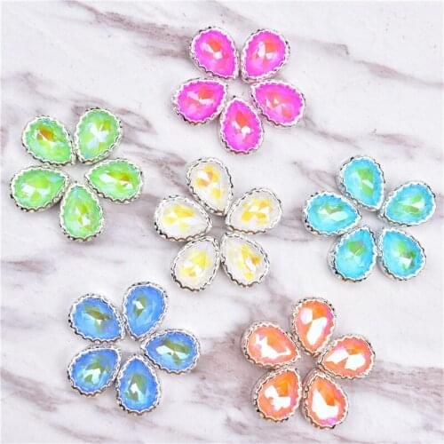 15Pcs 13*18mm Water Drop Mocha Fluorescent Crystal BirdS Nest Exquisite Glass Diamond Hand Sewn Rhinestone Jewelry Accessories