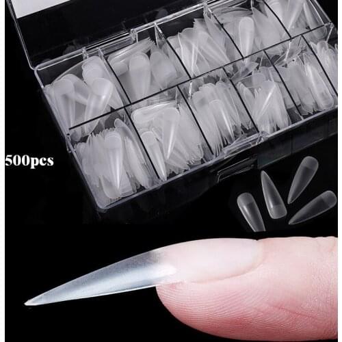 500PCS Ballet Coffin Fake Nail Tips Clear Natural Full/Half Cover Nails Tips Acrylic Transparent Nail V Straight Round False Nai