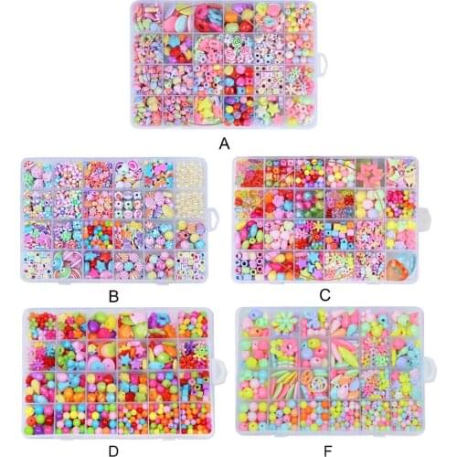 Kids Girls 550pcs Colorful Acrylic Beads Set Box Toy Jewelry Making DIY Beaded Bracelets Necklaces String Threading Bead Toy