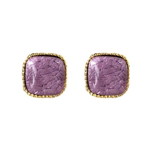 925 Silver Needle Elegant Vintage Wedding Fashion Square Crack Purple Gemstone Ear Stud Earrings Jewelry for Women Gift 2020