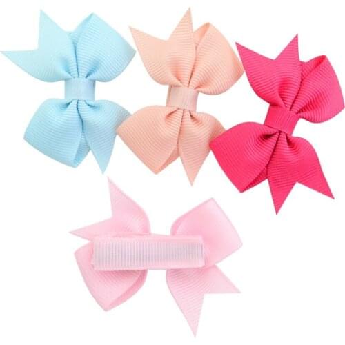 20pcs/sets Solid Hair Bow With Clip Girls Grosgrain Ribbon HairBows Boutique Handmade Hairpin For Kids Hair Accessories
