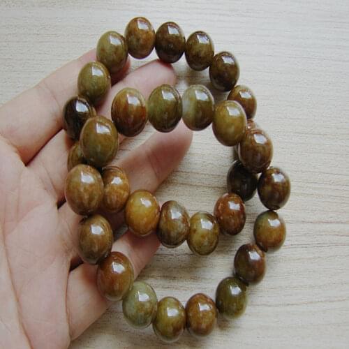 TWO Natural Jade Bangle Bracelet A Brown Jadeite Beads 12mm Untreated Bracelets