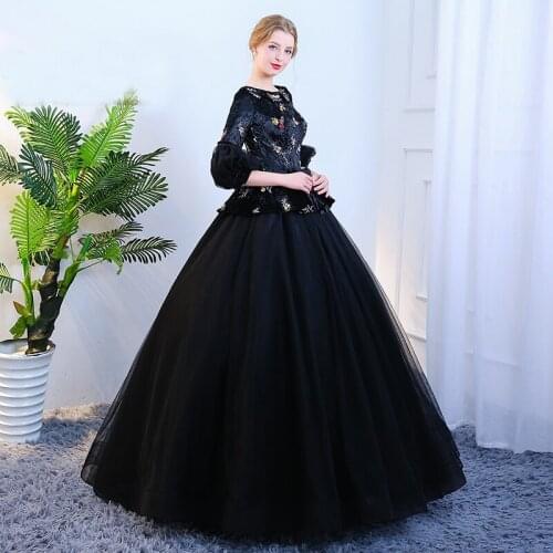 Bubble sleeve black velvet organza queen venice carnival queen ball gown medieval dress Renaissance Gown Victoria/Antoinette