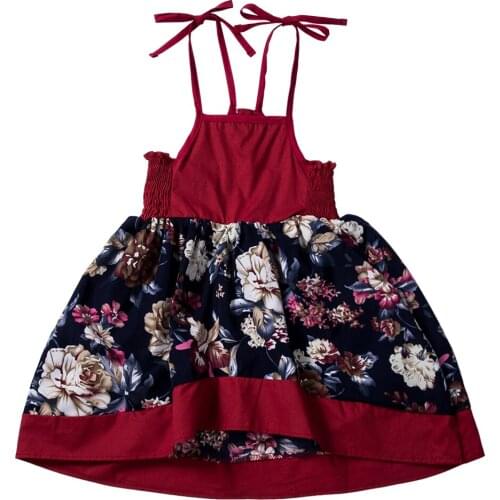 Kids Girl Sling Dresses Summer Sling Floral Dress Elegant Ruffles Irregular Culotte Princess Dresses Girls Beach Dress 6M-5T