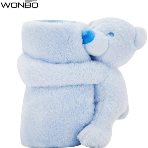 Baby Girl Plush Bear Toy Blanket 70X73cm Single Layer Polyester Autumn Blanket Bedding & Swaddle for Newborn Baby Girl