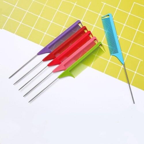 Fine-tooth Comb Styling Hairdressing Tail Plastic Comb Stainless Steel Spiked Professional Hair Salon Dyeing Highlighting Comb