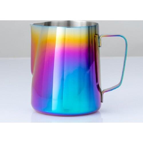 Round Mouth Thickened 304 Stainless Steel Pitchers Colorful Flower Bowl Milk Bubble Pot 350cc/600cc