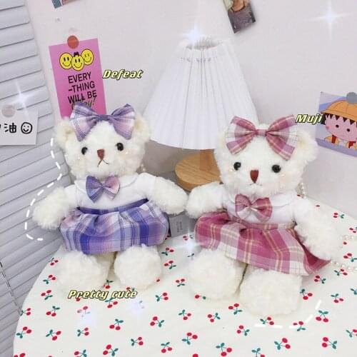 Kawaii White Bear Plush Bag Cartoon Anime Plush Toys Cute Uniform Bear Soft Stuffed Dolls Fashion Pearl Messenger Bag Girl Gifts