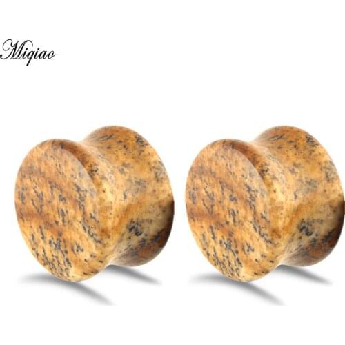 Miqiao 2PCS Hot Sale Leopard Stone Horn Ear Expander Stone Ear Expander 6mm-16mm Exquisite Body Piercing Jewelry