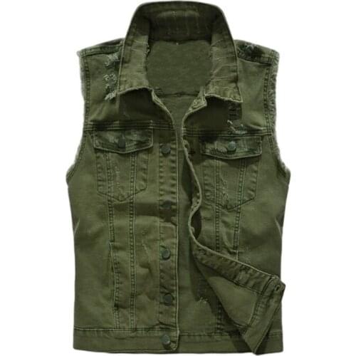 Personality Slim Mens Denim Vests Mens Denim Vest Denim Waistcoats Fit Vest Cowboy Ripped Sleeveless Jacket