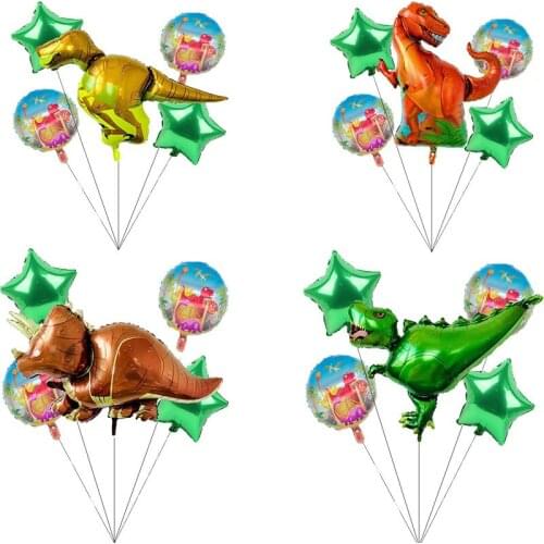 5pcs Dinosaur star aluminum foil balloon combination set triceratops tyrannosaurus thunder dragon dinosaur theme paparty decorat
