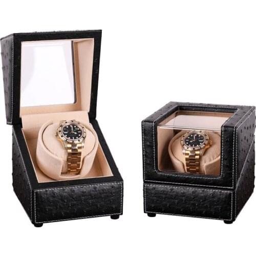 New Design Fashion Gift for 1 Watch Winder Box, Ostrich Pattern Leather Watch Winders Plug/Dry Battery Mabuchi Motor Rotate Knob