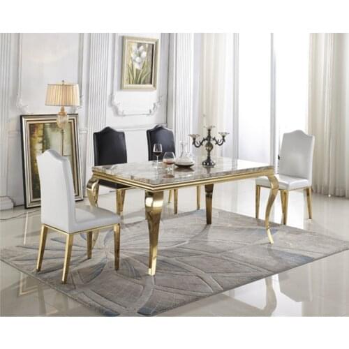 Stainless steel golden marble dining table small flat square table fashionable modern hotel dining table