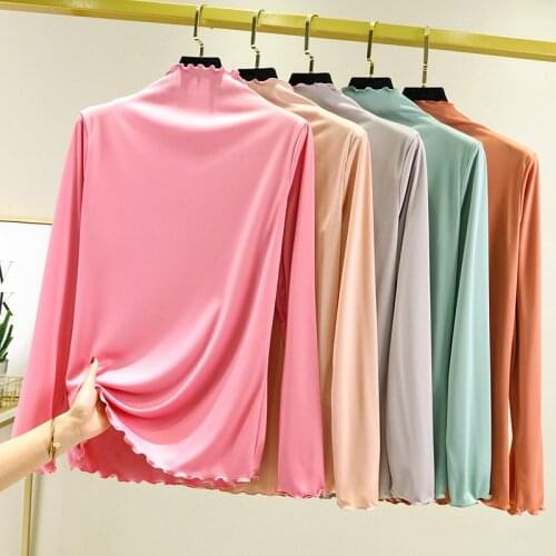 Modal Long Sleeve Solid Turtleneck T shirt Women Stretch Slim Tops Spring Autumn Skinny Basic Bottoming T-shirts Tight