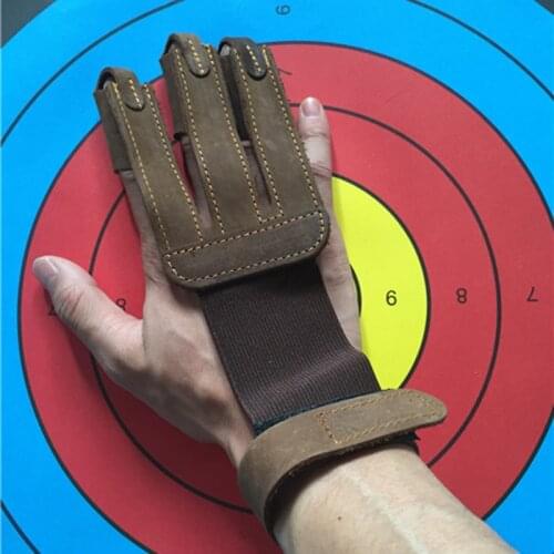 1Pcs Cow Leather Archery Glove Outdoor Hunting 3 Three Finger Protector Guard Shooting Finger Hand Protector Bow Accessories