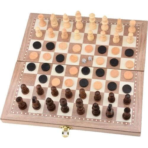 Handcrafted 3-in-1 Wooden Chess Set Portable 11.6x11.6 Inch Chessboard