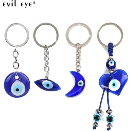 EVIL EYE Heart Butterfly Fatima Hand Glass Blue Turkish Evil Eye Charm Keychain Silver Color Key Chain Holder for Women Men
