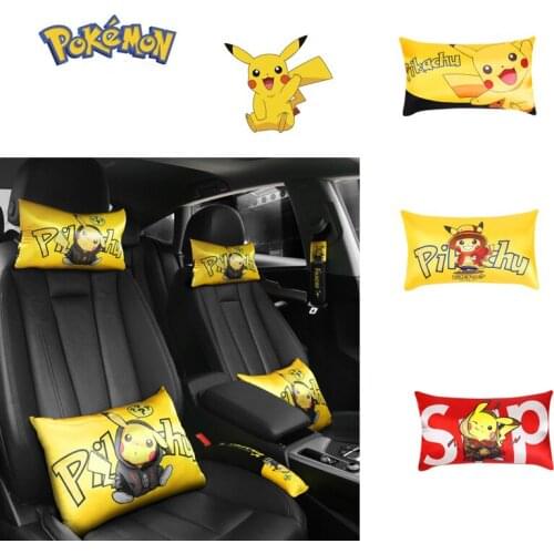 Pokemon Pikachu Cartoon Car Headrest Set Car Pillow Lumbar Support Neck Pillow Cute Creative Car Pillow Fashion Car Pillow