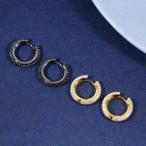 SOELLE Luxury 925 Sterling Silver Yellow Gold Color and Black Simple Hoop Earrings Cubic Zirconia Women Fashion Party Jewelry