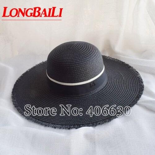 Summer Black Straw Beach Hats For Women Large Brim Sun hats Female Floppy Hats Free Shipping SWDS014