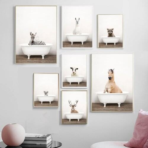 Nordic Bathtub Animals Series Art Decor Picture Quality Canvas Painting Poster Home Decor Room Nursery Kids Room Wall Decor A949