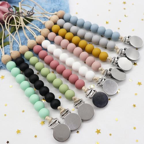 Pacifier Clips Chain Silicone Beads BPA Free DIY Dummy Clip Holder Soother Chains Baby Teething Toys Chew Gifts Pacifier Chain