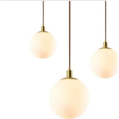 Modern Nordic Milk White Glass Ball Copper Led E27 Pendant Light for Foyer Bedside Bar Illuminare Suspension Lamp 15/20/25cm