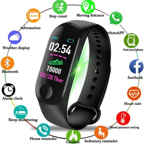 M3 Plus Smart Bracelet Watch With Strap Heart Rate Blood Pressure Waterproof Wristband Fitness Tracker Smart Bracelet Android