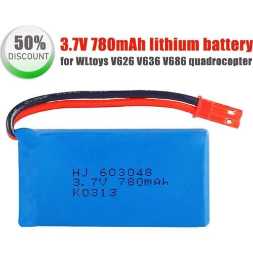 High Quality 3.7V 780mAH lithium battery for WLtoys V626 V636 V686 quadrocopter 3.7 V 780 mAH JST plug 603048 Lipo battery