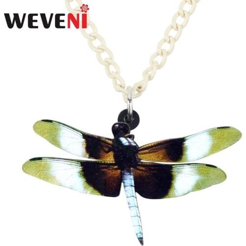 WEVENI Original Acrylic Trendy Green Dragonfly Pendant Long Chain Collar Trendy Insect Bijoux Jewelry For Women Girls Party