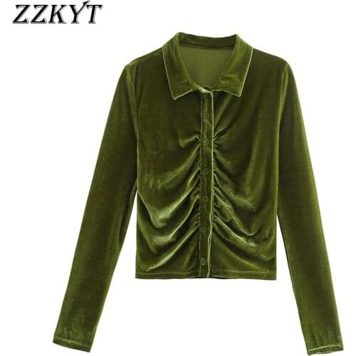 ZZKYT 2021 Women Autumn Fashion Solid Folds Blouses Vintage Lapel Collar Long Sleeve Single Breasted Female Shirt Chic Top Mujer