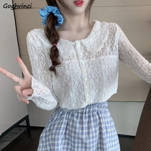 Shirts Women Elegant Simple Solid Autumn Vintage Soft Design Turn-down Collar All-match Sweet Korean Style Teens Single Breasted