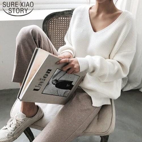2021 Spring Casual Pullover Autumn Winter Womens Sweaters V-Neck Minimalist Tops New Fashionable Korean Style Knitting sweater