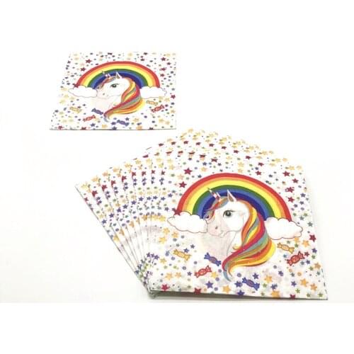 10pcs/lot Disney Rainbow Unicorn Theme Table Napkin Festival Lunch Napkin Kids Birthday Party Paper Napkin Class Activity Tissue
