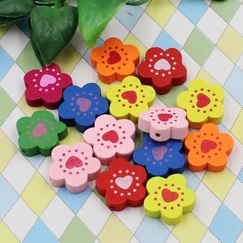 100pcs/lot Wholesale Colorful Lead-free Flower Wood Beads for Bracelet/Necklace 20mm K04613
