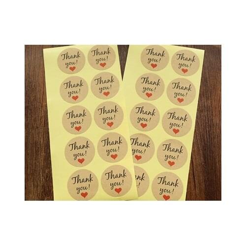 1200 pcs/lot Lovely Round thank you with heart design kraft paper packaging label Adhesive Sticker(ss-1552)