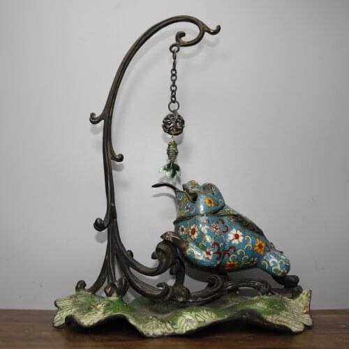 15" Tibet Buddhism Old Bronze Cloisonne Enamel Golden Toad Statue Jin Chan play beads Goldfish Buddha Statue Town House Exorcism