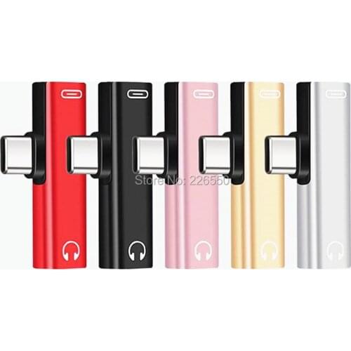 200pcs 2 In 1 Type C to 3.5mm Audio Charging Dual Adapter AUX Splitter Charger Earphone AUX Cable Converter Adapter For Huawei