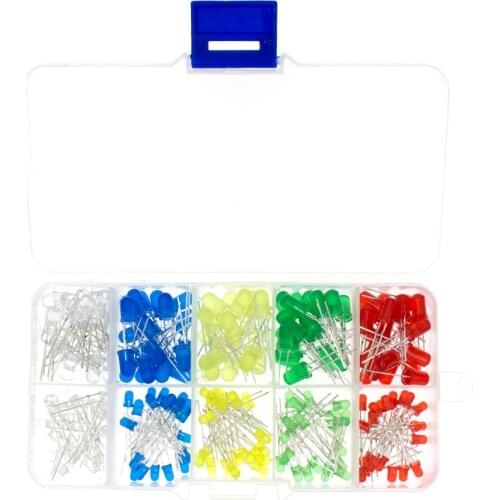 200PC/Lot 3MM 5MM Led Kit With Box Mixed Color Red Green Yellow Blue White Light Emitting Diode Assortment 20PCS Each New