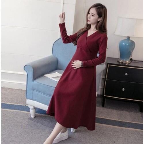 2020 Maternity Wear Spring and Autumn New Fashion Dress Bow V-Neck Korean Long Sleeve Nursing Clothes