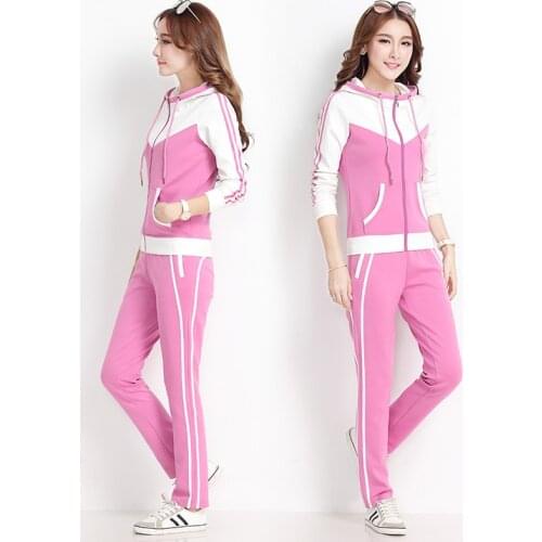2021 Tracksuit Women Elegant Two -Pieces Suit Sets Female Hooded Patchwork Tops & Pant Sets Jogging Femal Plus Size M-3XL