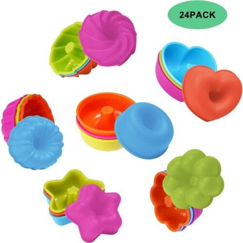 24 Pack Silicone Baking Cups Donut Mold Cupcake Baking Pan Set Nonstick Muffin Pan Mold Tray Oven Microwave dishwasher safe