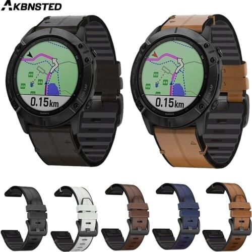 AKBNSTED Watch Band For Garmin Fenix 6X 6 5 5X / Plus / Enduro / Forerunner 945 935 Quick Release Wrist Strap Leather Bracelet