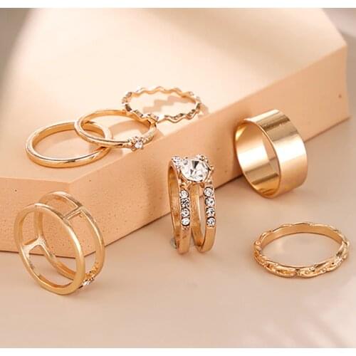 Aprilwell 7 PCs Gold Color Luxury Rings For Women 2021 Aesthetic Lady Trendy Clothing Jewelry Sets Gift Shining Free Shipping