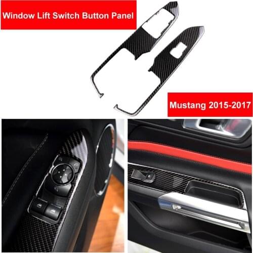 Car Carbon Fiber Door Handle Armrest Panel Window Lift Switch Button Interior Decal Frame Cover Trim For Ford Mustang 15-2017