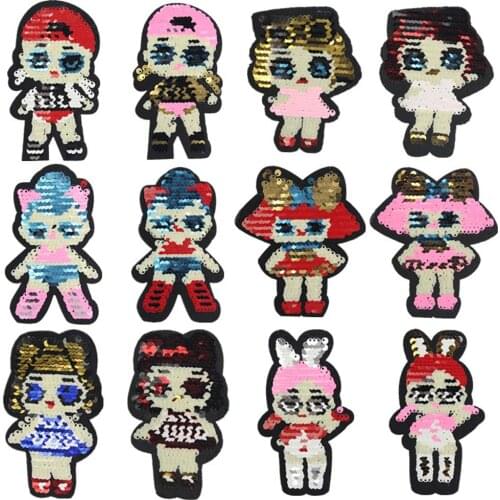Hot Doll Paillette Sequins Patches Cap Bag Shoe Dress Iron On Appliques DIY Apparel Accessories Patch For Clothing Fabric Badges