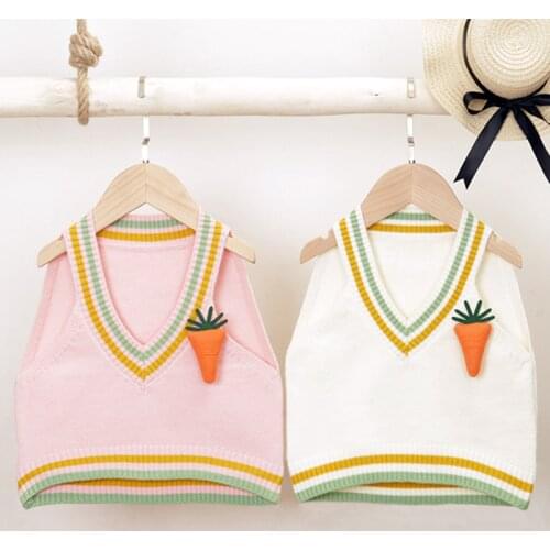 Children Carrot Cartoon Vest Baby Boys Girls Easter Sleeveless Cute Sweater Girls Outwear 2021 Spring Autumn Ins Coat Kids Top