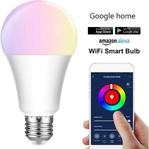 Voice Control Smart Light Bulb 15W RGB Color Changing Dimmable E27 B22 WiFi LED Lamp 110V 220V Work with Alexa Google Assistant