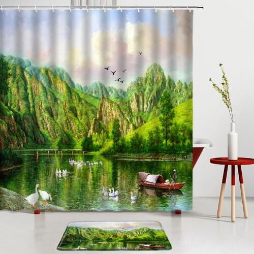 Mountain Forest Landscape Bathroom Sets Shower Curtains Bath Mats Entrance Door Mats Kitchen Room Decoration Non-Slip Carpet