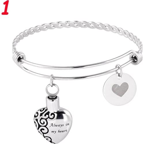 IJB5099 NEW! Stainless Steel Adjustable Size Cremation Bracelet 60mm*1.6mm Wire Bangle Keepsake Ashes Jewelry Bracelet for Women